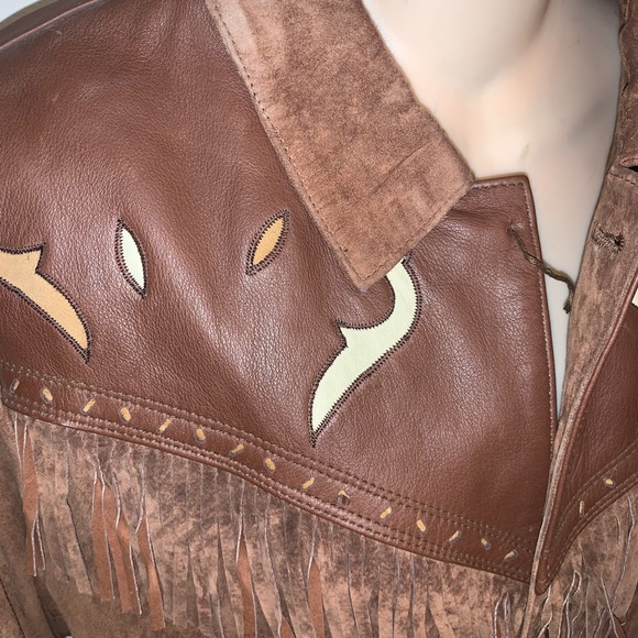 80s CHEVIGNON NATIVE FRINGED WESTERN SUEDE JACKET - Picture 3 of 10